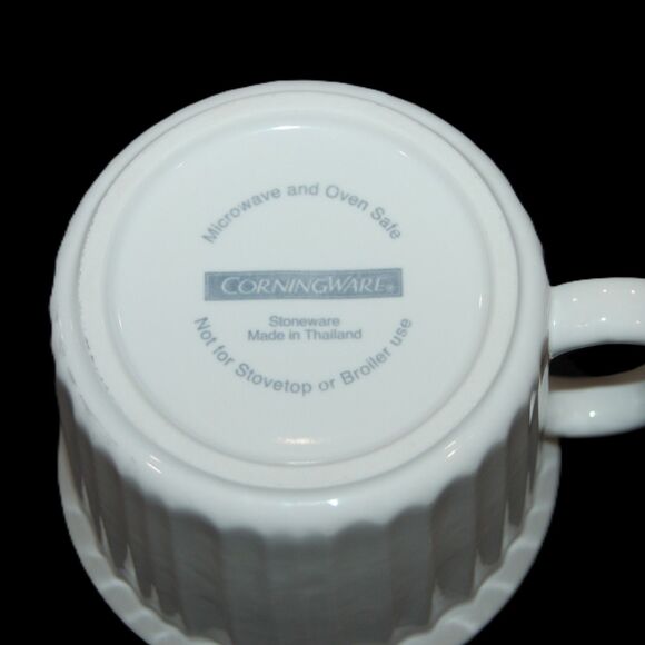 LARGE SOUP MUG FRENCH WHITE CORNINGWARE WITH HANDLE STONEWARE OVEN SAFE 3.75" - Picture 4 of 4